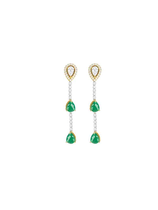 3.51ct Emerald Diamond 18K Gold Dangle Drop Earrings sold by Wish Fine Jewelry