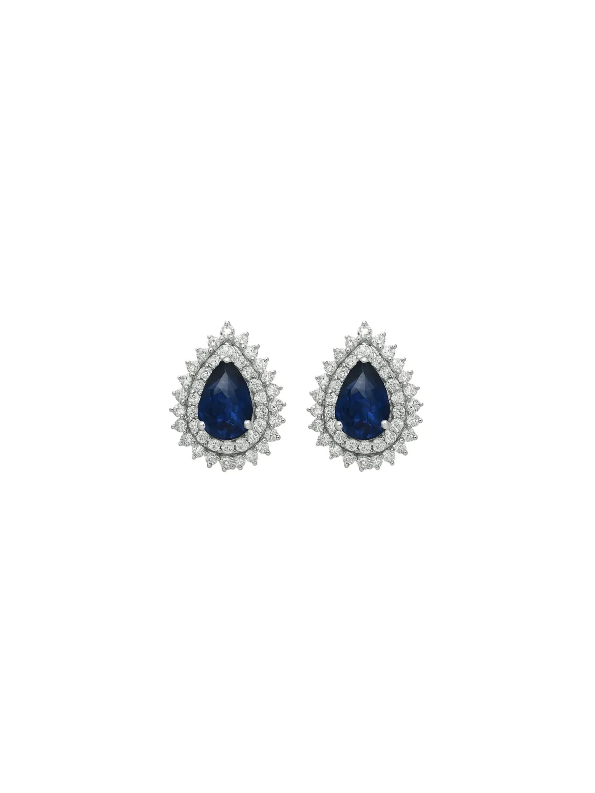 3.41ct Diamond Sapphire 18K Gold Pear Halo Stud Earrings sold by Wish Fine Jewelry