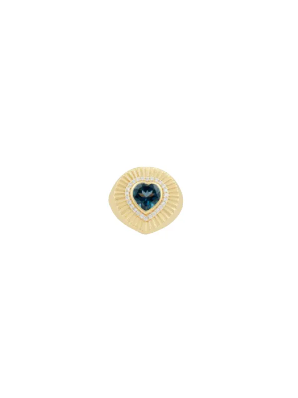 2.72ct Blue Topaz Diamond 14K Gold Fluted Heart Ring made by Wish Fine Jewelry
