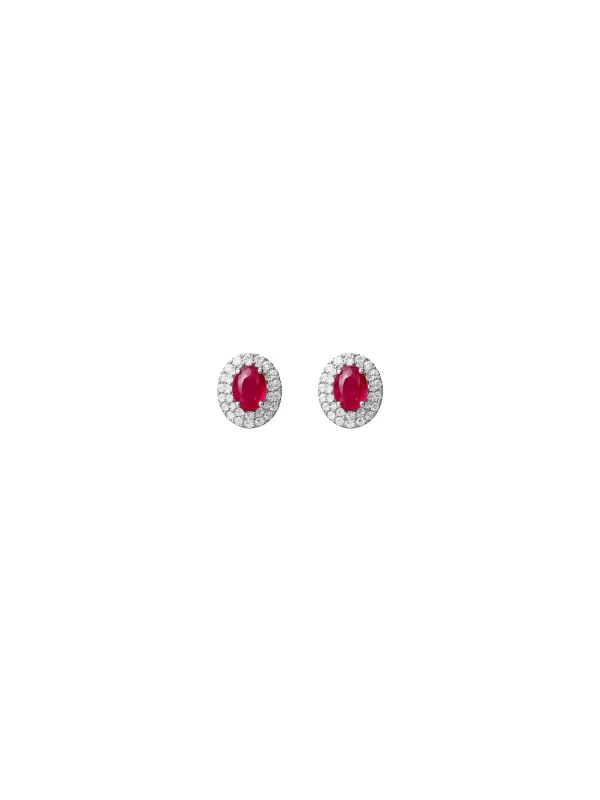 1.99ct Diamond Ruby 18K Gold Halo Stud Earrings made by Wish Fine Jewelry