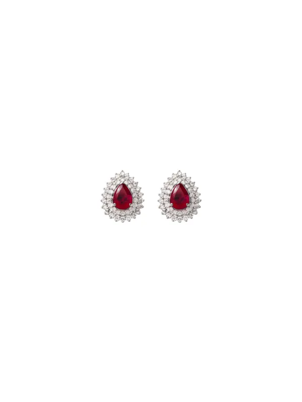 2.83ct Diamond Ruby 18K Gold Pear Halo Stud Earrings made by Wish Fine Jewelry