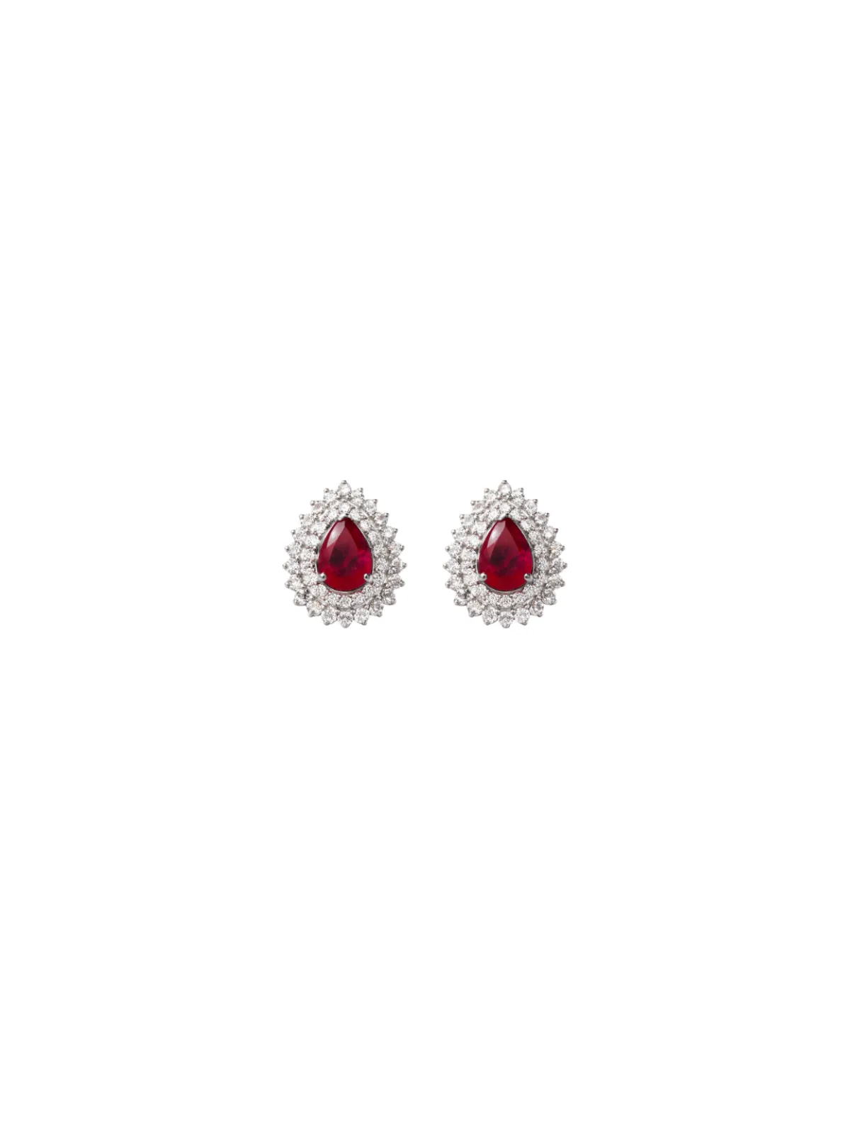 2.83ct Diamond Ruby 18K Gold Pear Halo Stud Earrings sold by Wish Fine Jewelry