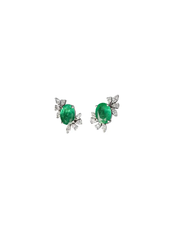 3.56ct Emerald Diamond 18K Gold Leaf Stud Earrings sold by Wish Fine Jewelry