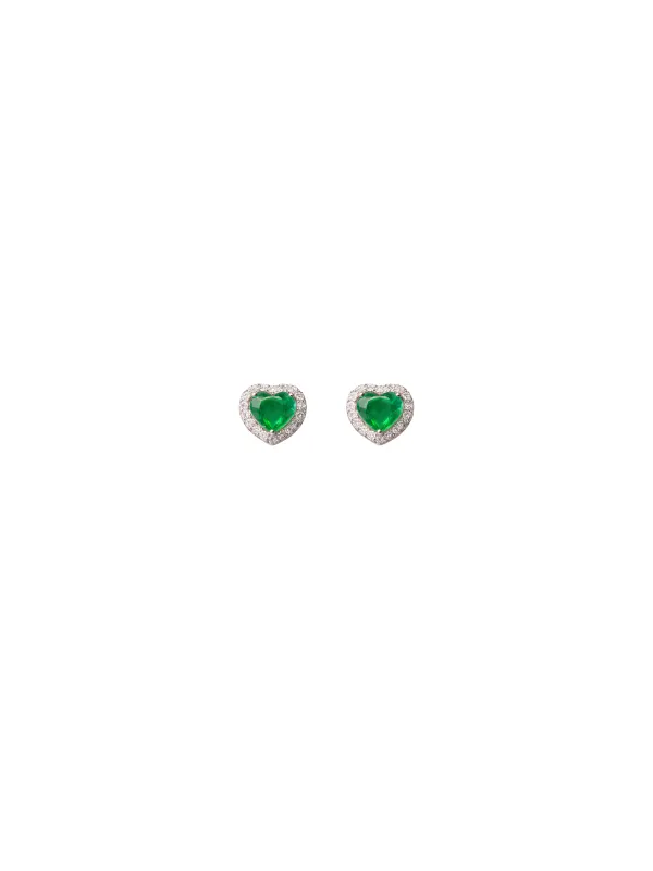 1.61ct Diamond Emerald 18K Gold Halo Heart Stud Earrings made by Wish Fine Jewelry