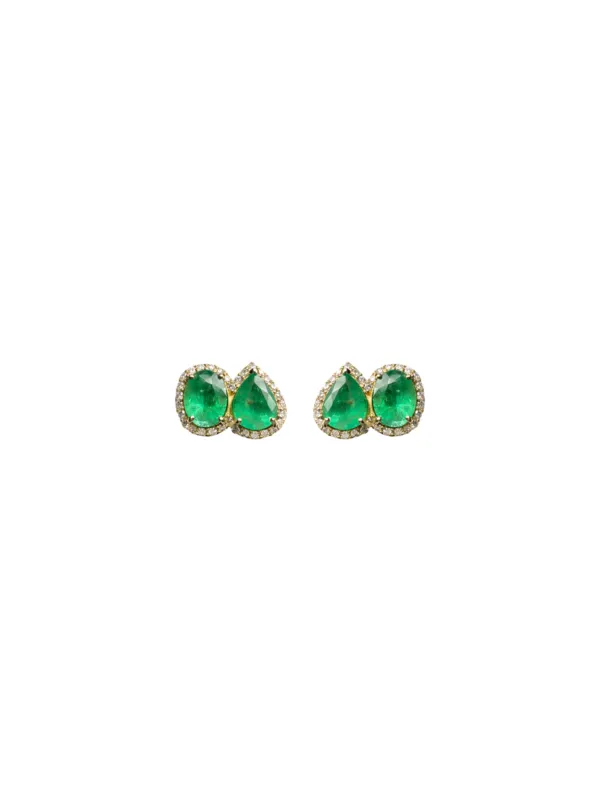 4.78ct Diamond Emerald 18K Gold Double Stud Earrings sold by Wish Fine Jewelry