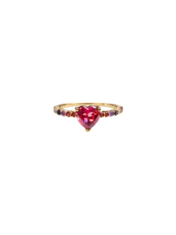 1.85ct Pink Tourmaline Multi Sapphires 14K Gold Heart Ring sold by Wish Fine Jewelry