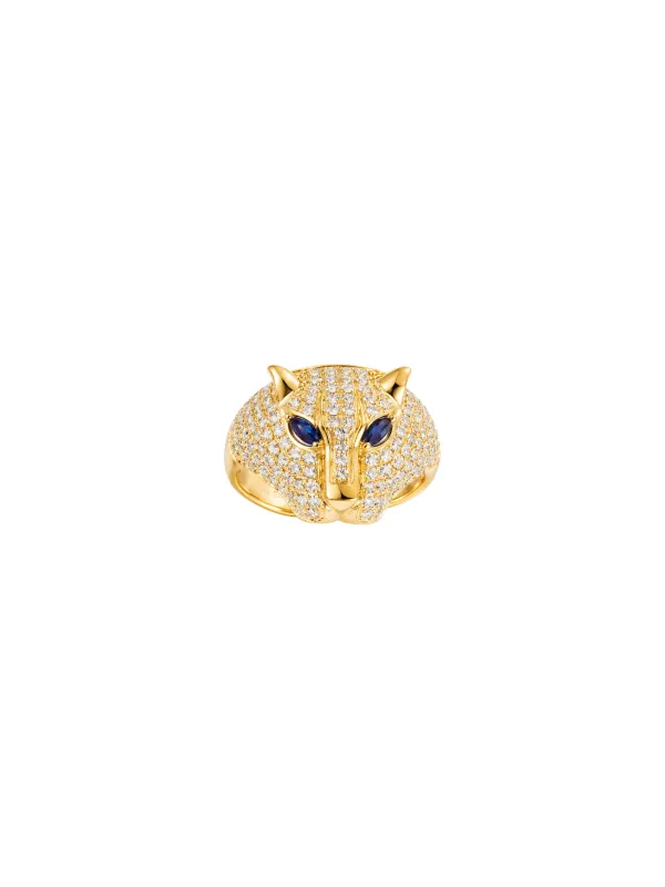 1.261ct Diamond Sapphire 14K Gold Pave Panther Ring sold by Wish Fine Jewelry