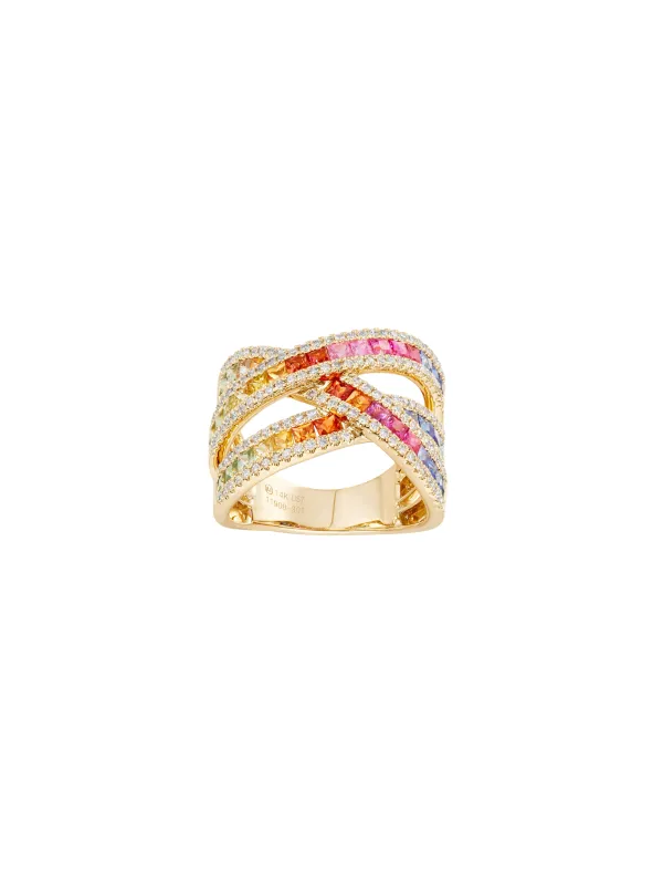 2.95ct Multi Stones Diamond 14K Gold Crossover Ring sold by Wish Fine Jewelry