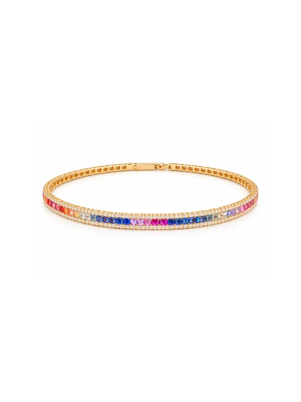 3.14ct Diamond Multi Sapphire 14K Gold Bangle Bracelet made by Wish Fine Jewelry