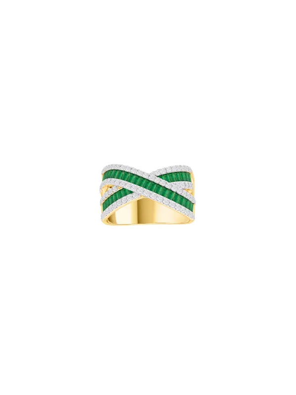 3.1ct Emerald Diamond 14K Gold Crossover Ring made by Wish Fine Jewelry