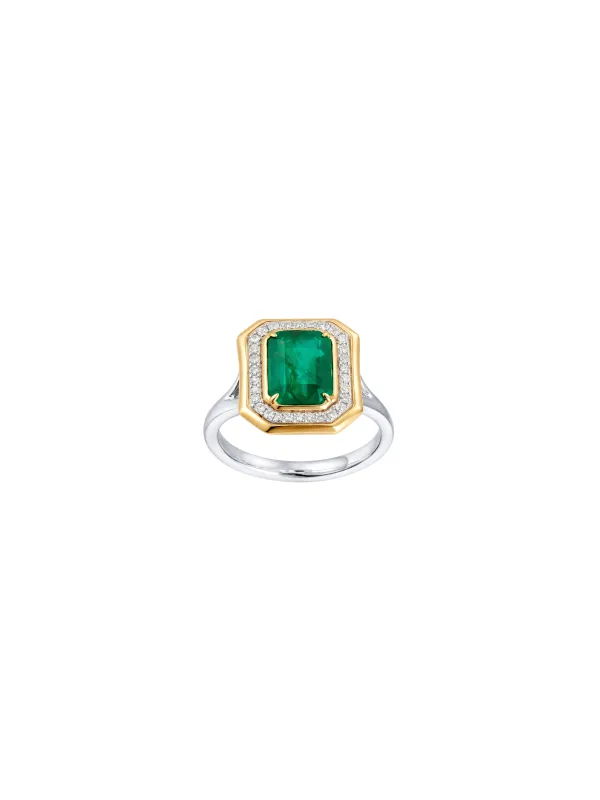 2.541ct Diamond Emerald 14K Gold Halo Cocktail Ring sold by Wish Fine Jewelry