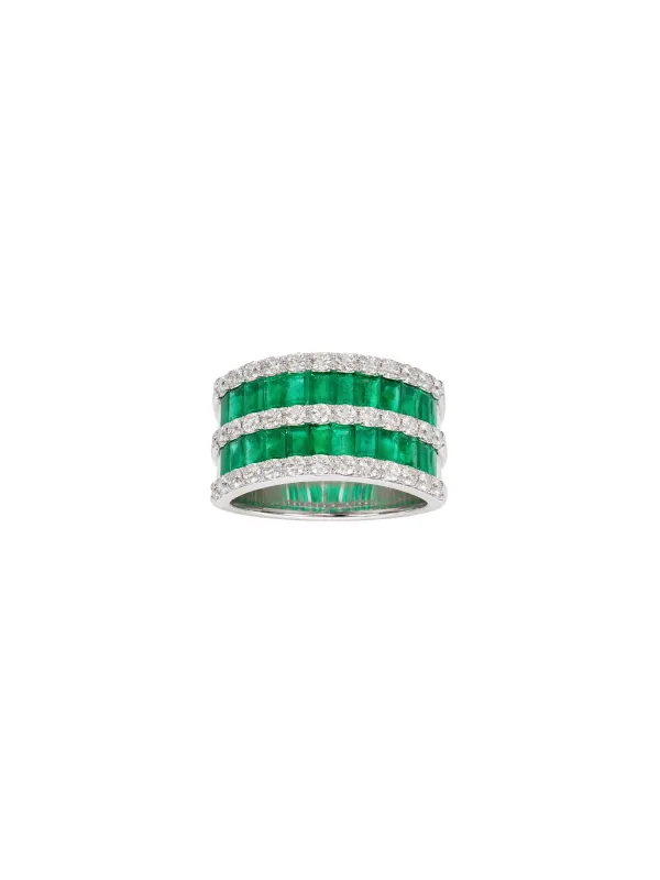 3.27ct Diamond Emerald 18K Gold Double Row Ring made by Wish Fine Jewelry