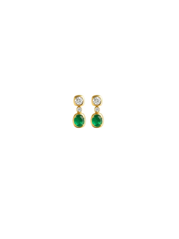 0.68ct Diamond Emerald 14K Gold Bezel Dangle Drop Earrings made by Wish Fine Jewelry