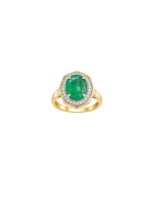 3.004ct Diamond Emerald 14K Gold Cocktail Ring sold by Wish Fine Jewelry