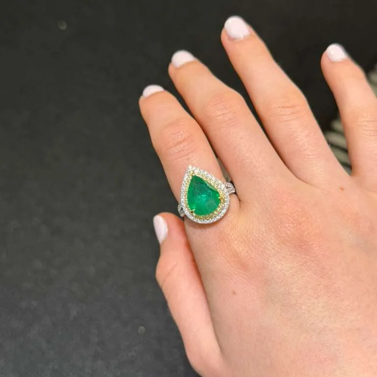 5.37ct Emerald Diamond 18K Gold Pear Cocktail Ring sold by Wish Fine Jewelry product image thumbnail 2