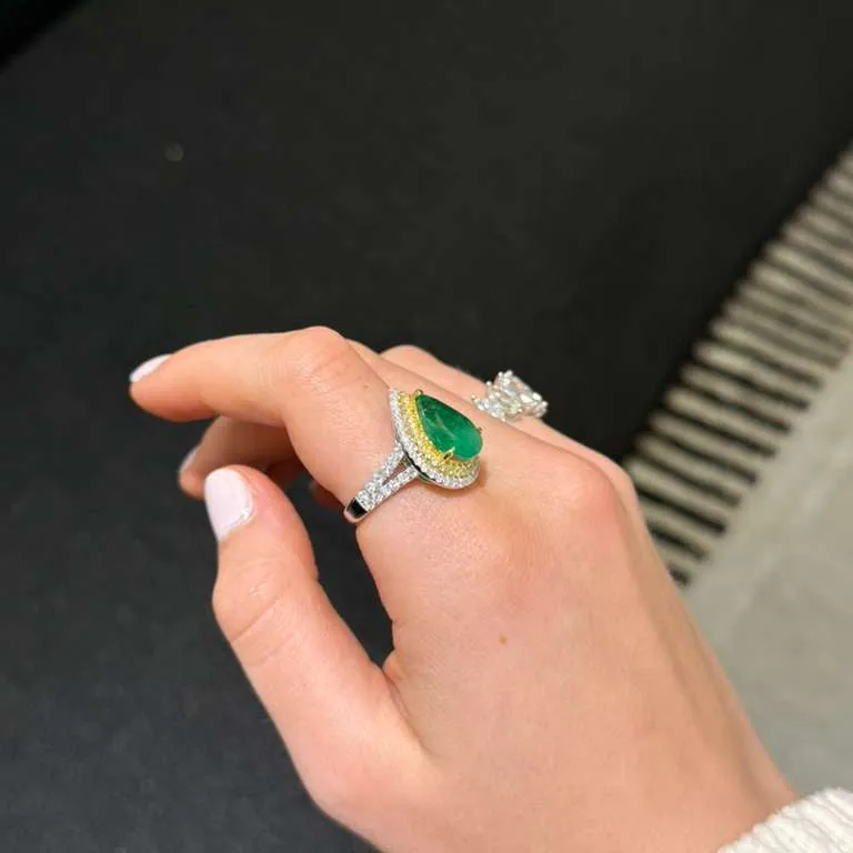 5.37ct Emerald Diamond 18K Gold Pear Cocktail Ring sold by Wish Fine Jewelry product image thumbnail 3