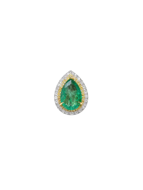 5.37ct Emerald Diamond 18K Gold Pear Cocktail Ring sold by Wish Fine Jewelry