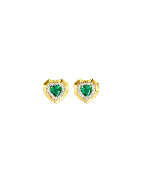 0.78ct Emerald Diamond 14K Gold Heart Bezel Stud Earrings made by Wish Fine Jewelry