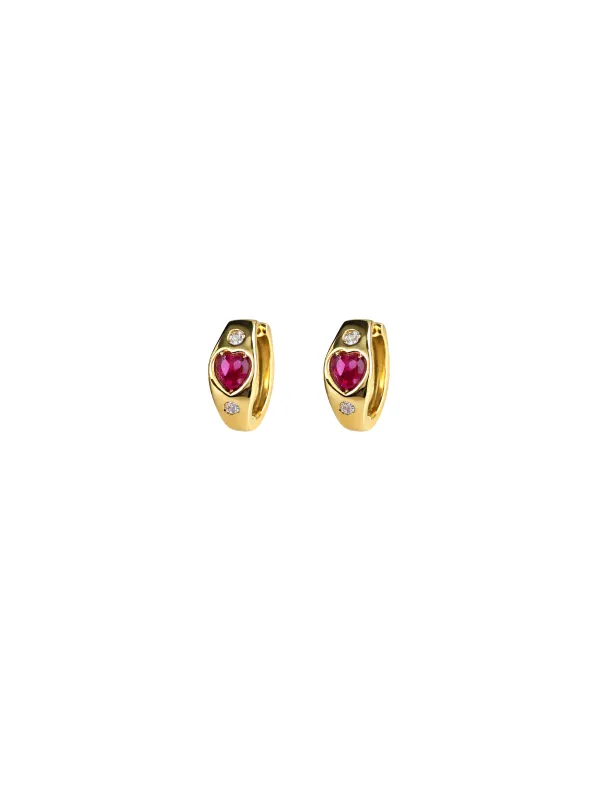 0.56ct Diamond Ruby 14K Gold Heart Hoop Earrings made by Wish Fine Jewelry