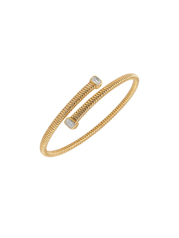 0.65ct Diamond 14K Italian Gold Bypass Bangle Bracelet made by Wish Fine Jewelry