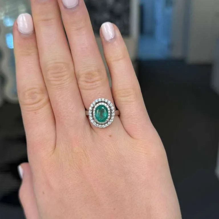 2.51ct Diamond Emerald 18K Gold Oval Halo Ring sold by Wish Fine Jewelry product image thumbnail 2