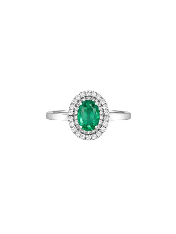 2.51ct Diamond Emerald 18K Gold Oval Halo Ring made by Wish Fine Jewelry