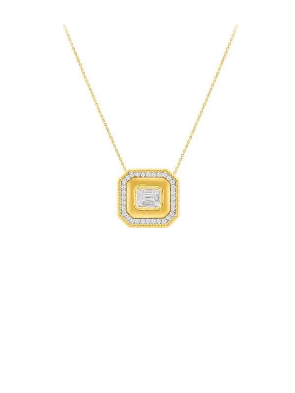 0.52ct Diamond 14K Gold Halo Pendant Chain Necklace made by Wish Fine Jewelry