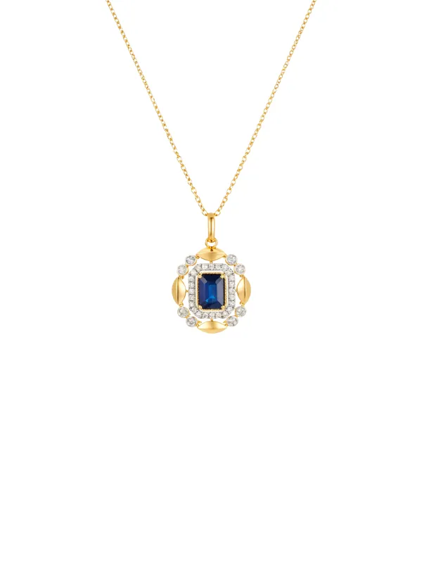 1.55ct Diamond Sapphire 14K Gold Vintage Inspired Necklace made by Wish Fine Jewelry