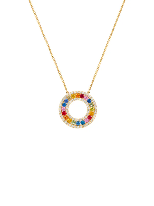 1.32ct Diamond Multi Gem 14K Gold Pendant Necklace made by Wish Fine Jewelry