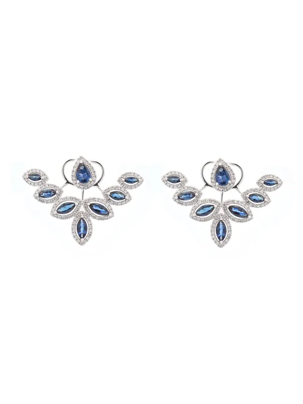 4.24ct Diamond Sapphire 18K Gold Day & Night Earrings made by Wish Fine Jewelry