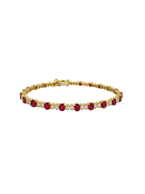 8.15ct Diamond Ruby 14K Gold Tennis Bracelet made by Wish Fine Jewelry