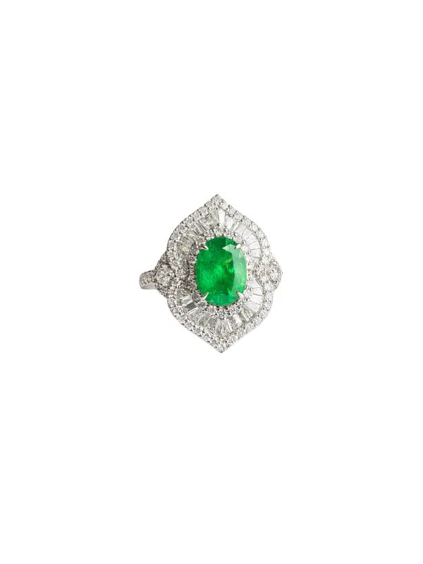 3.73 Diamond Emerald 18K Gold Cocktail Ring made by Wish Fine Jewelry