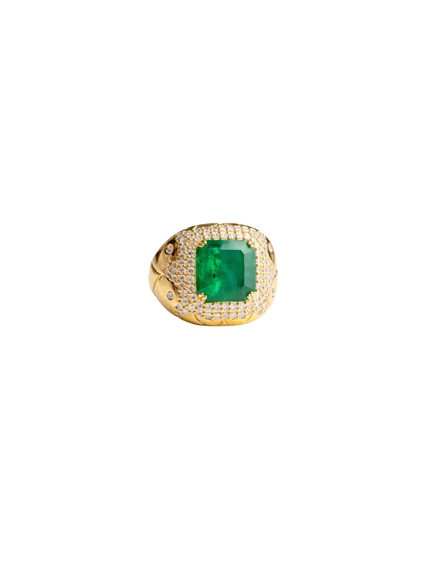 4.33ct Diamond Emerald 14K Gold Halo Cocktail Ring made by Wish Fine Jewelry