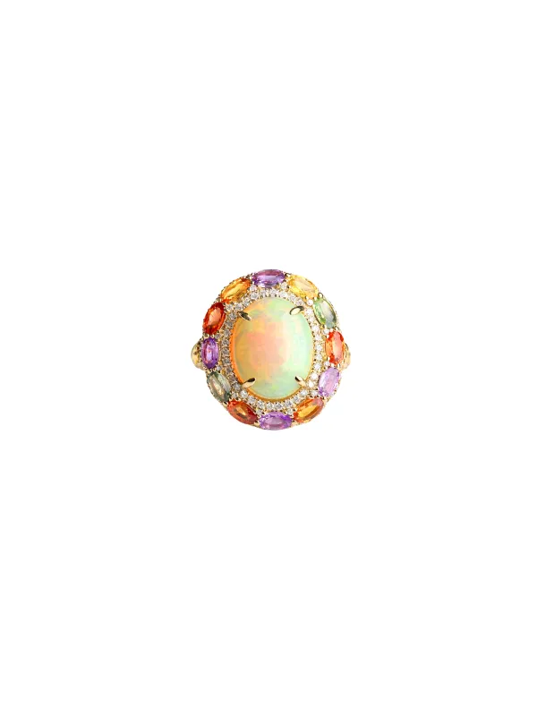 19.59ct Diamond Opal Sapphire 14K Gold Cocktail Ring made by Wish Fine Jewelry