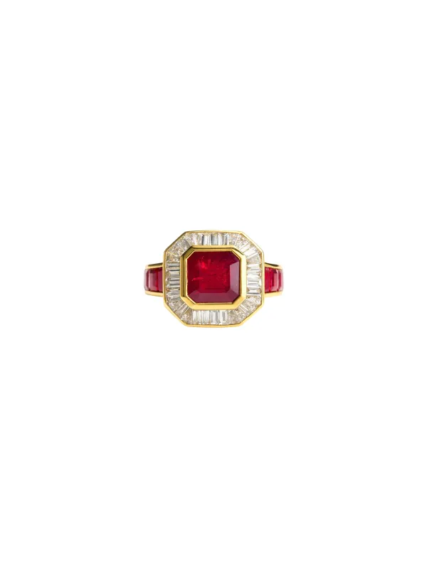 6.66ct Diamond Ruby 14K Gold Bezel Ring made by Wish Fine Jewelry