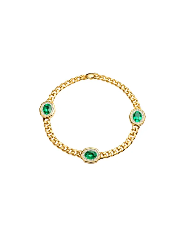 2.24ct Emerald Diamond 14K Gold Stationed Chain Bracelet made by Wish Fine Jewelry
