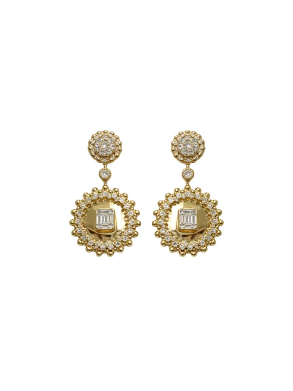 1.49ct Diamond 14K Gold Dangle Earrings made by Wish Fine Jewelry