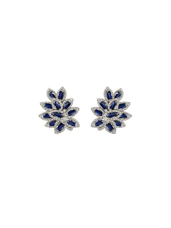 5.84ct Diamond Sapphire 14K Gold Leaf Cluster Earrings made by Wish Fine Jewelry