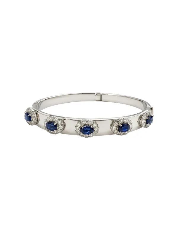 4.85ct Diamond Blue Sapphire 14K Gold Bangle Bracelet made by Wish Fine Jewelry