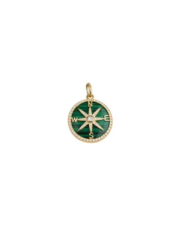 7.60ct Diamond Malachite 14K Gold Compass Pendant made by Wish Fine Jewelry