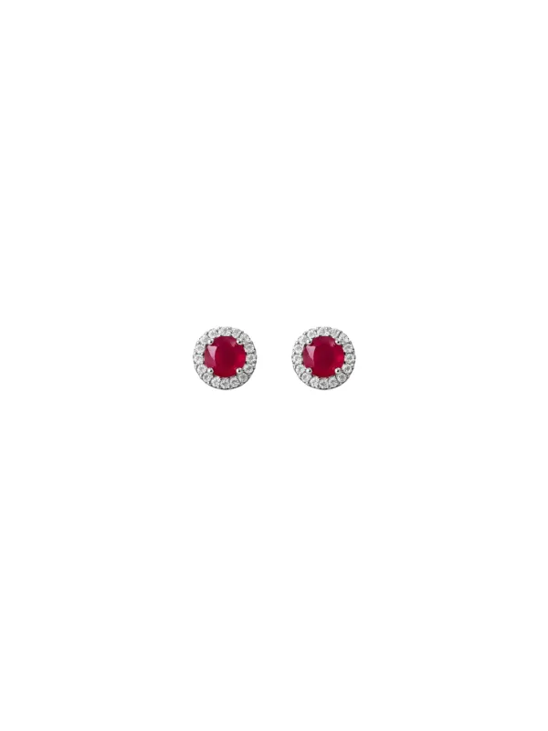 4.61ct Diamond Ruby 18K Gold Halo Stud Earrings made by Wish Fine Jewelry