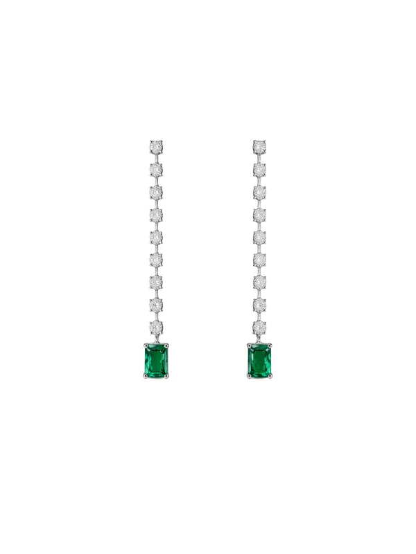 1.24ct Diamond Emerald 18K Gold Linear Cascade Earrings made by Wish Fine Jewelry