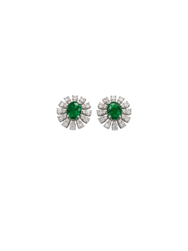 2.12ct Diamond Emerald 18K Gold Halo Earrings made by Wish Fine Jewelry