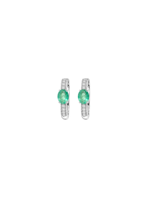 1.13ct Diamond Emerald 14K Gold Hoop Earrings made by Wish Fine Jewelry