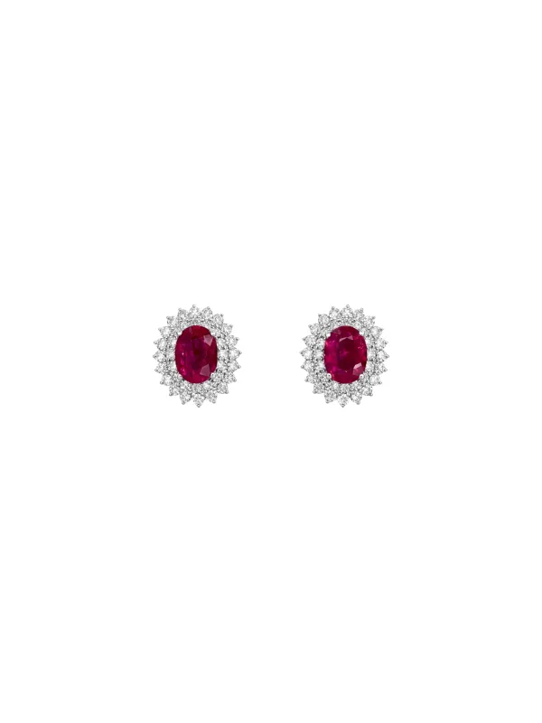 2.70ct Ruby Diamond 18K Gold Halo Earrings made by Wish Fine Jewelry