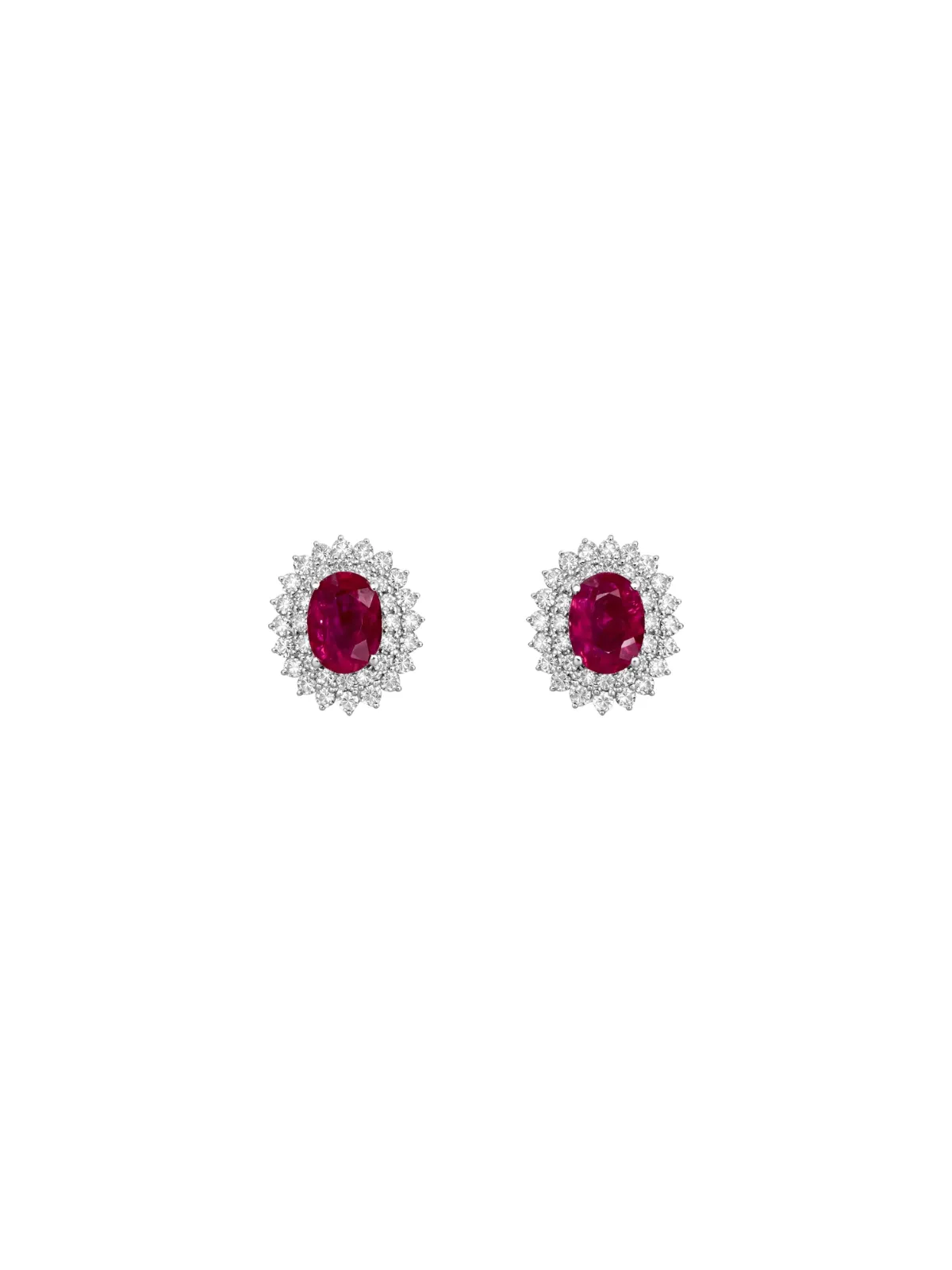 2.70ct Ruby Diamond 18K Gold Halo Earrings sold by Wish Fine Jewelry