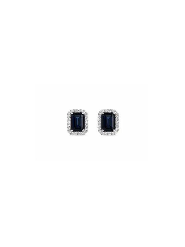 4.24ct Sapphire Diamond 18K Gold Halo Earrings made by Wish Fine Jewelry