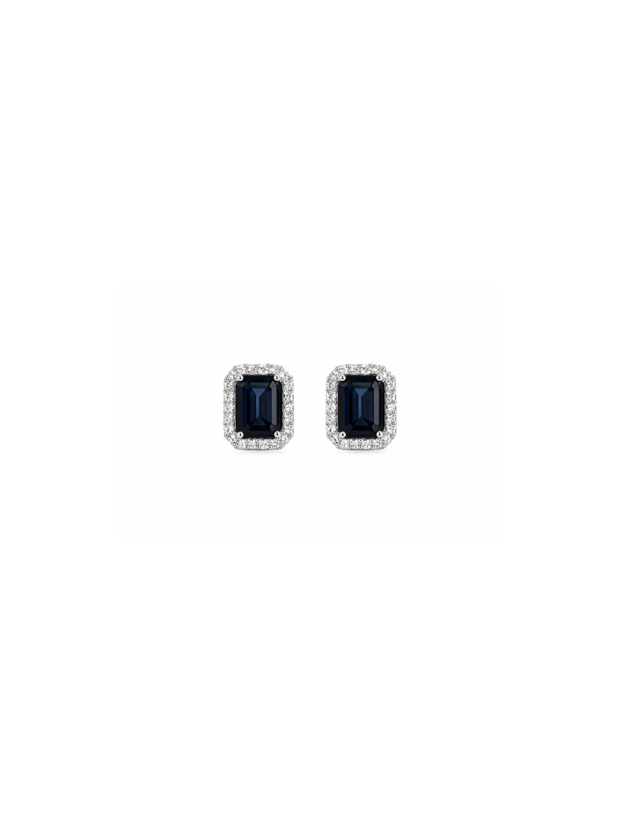 4.24ct Sapphire Diamond 18K Gold Halo Earrings sold by Wish Fine Jewelry