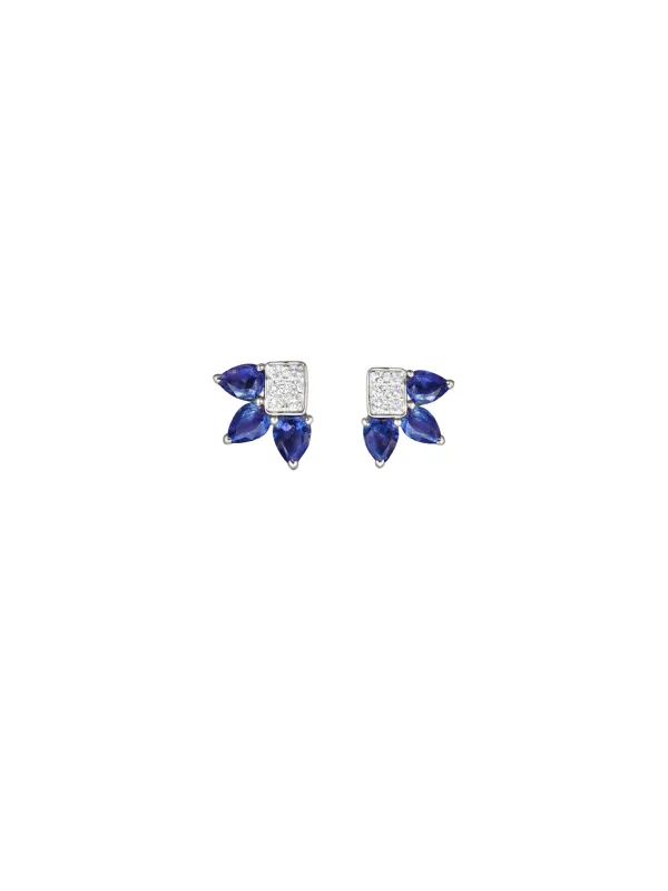 1.70ct Sapphire Diamond 18K Gold Leaf Earrings made by Wish Fine Jewelry