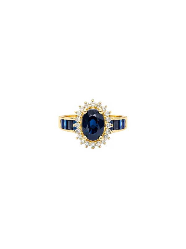 2.14ct Diamond Sapphire 14K Gold Halo Ring made by Wish Fine Jewelry